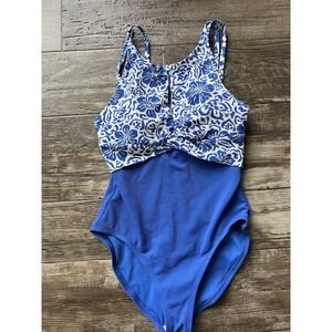 $158 Tommy Bahama Women's Blue Island‎ Cay Hibiscus One Piece Swimsuit Size 6